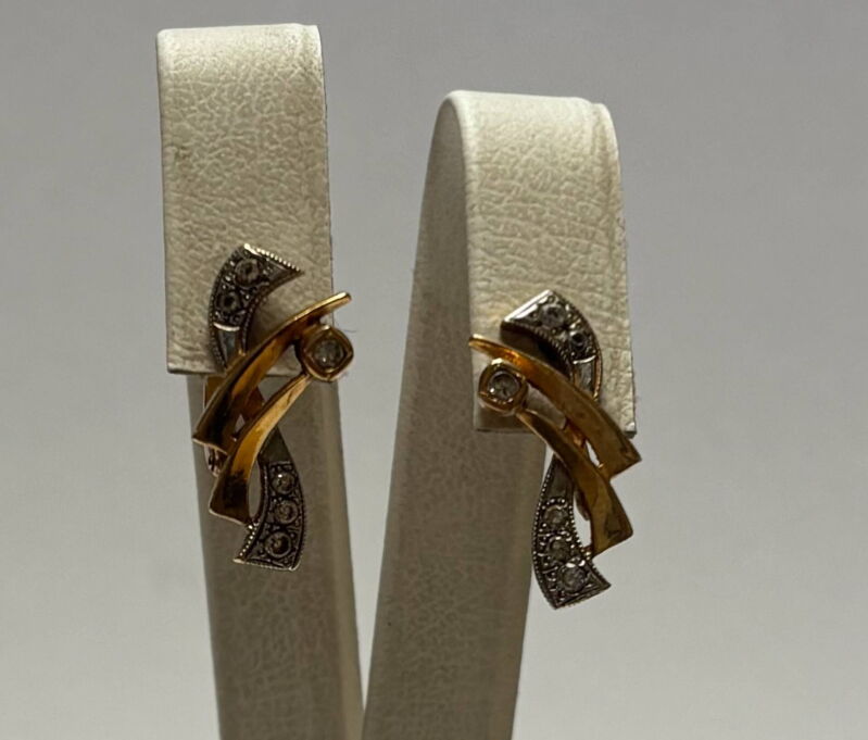 Сережки з червоного та білого золота з цирконієм (00111899) - Б/В - Фото №1 Сережки з червоного та білого золота з цирконієм (00111899) - Б/В