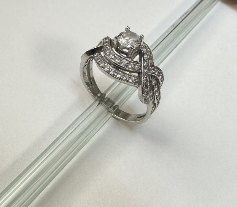 Каблучка з білого золота з цирконієм (00104459) - Б/В - Фото №3