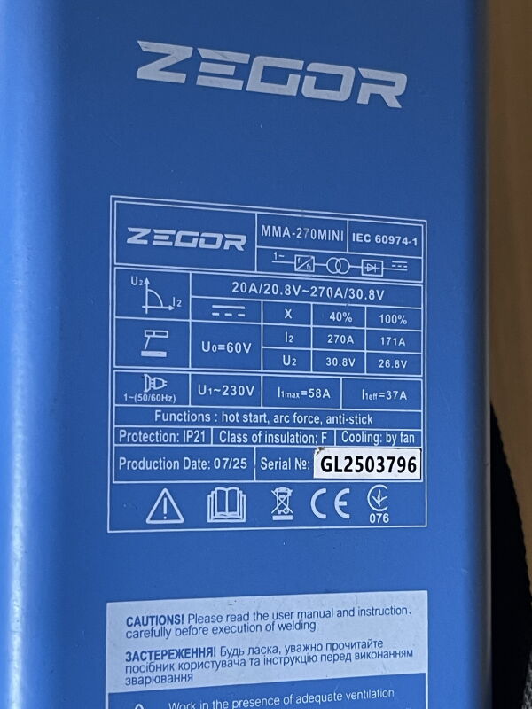 Зварювальний апарат IGBT Zegor MMA-270 MINI - Б/В - Фото №3
